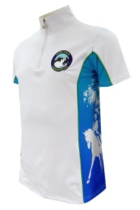 設計衫側撞色藍色    衫側印花圖案    訂製半胸拉鏈Polo衫   馬術行業   繡花章P1354